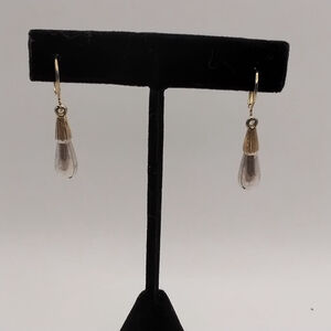 Unique Art Deco Style Vintage Sterling Silver Tear Drop Earrings with Gold-Tone